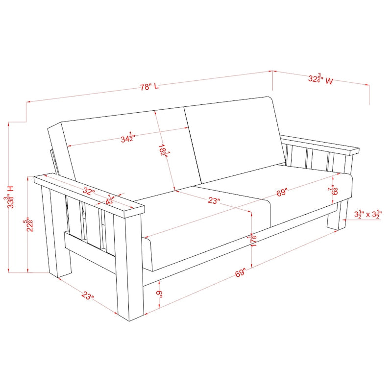 Jimo Farmhouse Rustic Oak Fabric Upholstered Wooden Arms Sofa