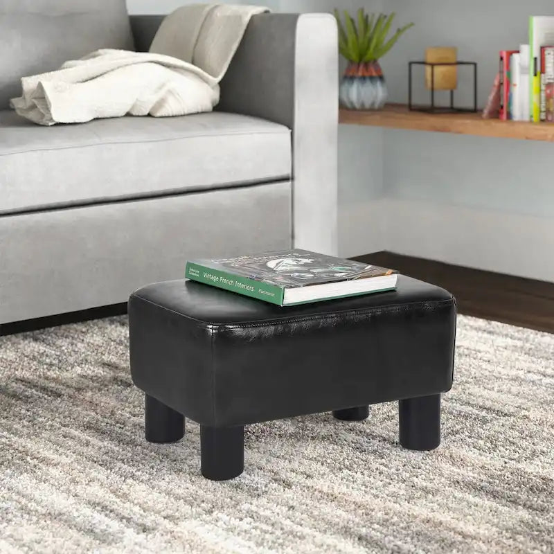 Adeco Small Rectangle Footstool PU Leather Ottoman Footrest Modern