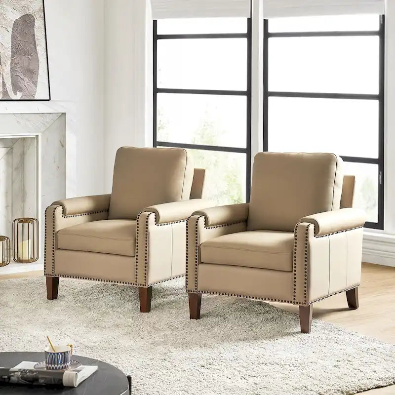 Kunz Transitional Genuine Leather Armchair with Removable Cushion and Nailhead Trims Set of 2