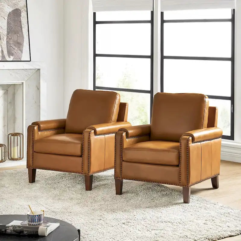 Kunz Transitional Genuine Leather Armchair with Removable Cushion and Nailhead Trims Set of 2