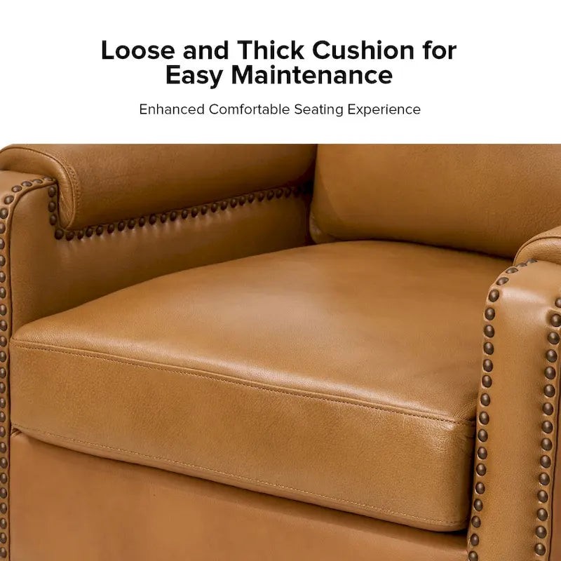 Kunz Transitional Genuine Leather Armchair with Removable Cushion and Nailhead Trims Set of 2