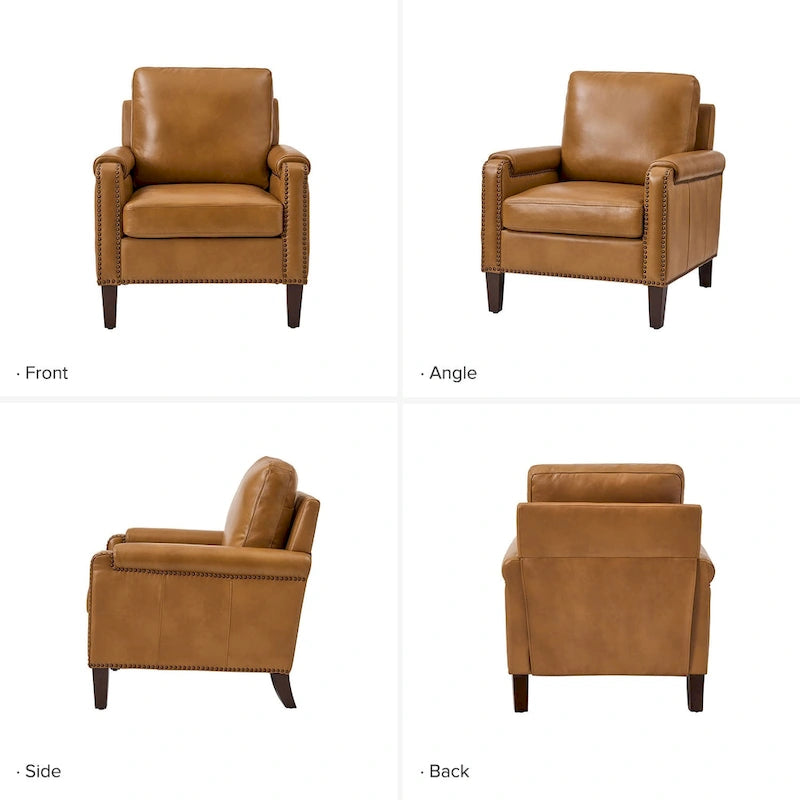 Kunz Transitional Genuine Leather Armchair with Removable Cushion and Nailhead Trims Set of 2
