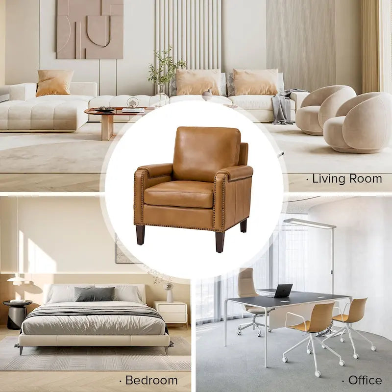 Kunz Transitional Genuine Leather Armchair with Removable Cushion and Nailhead Trims Set of 2