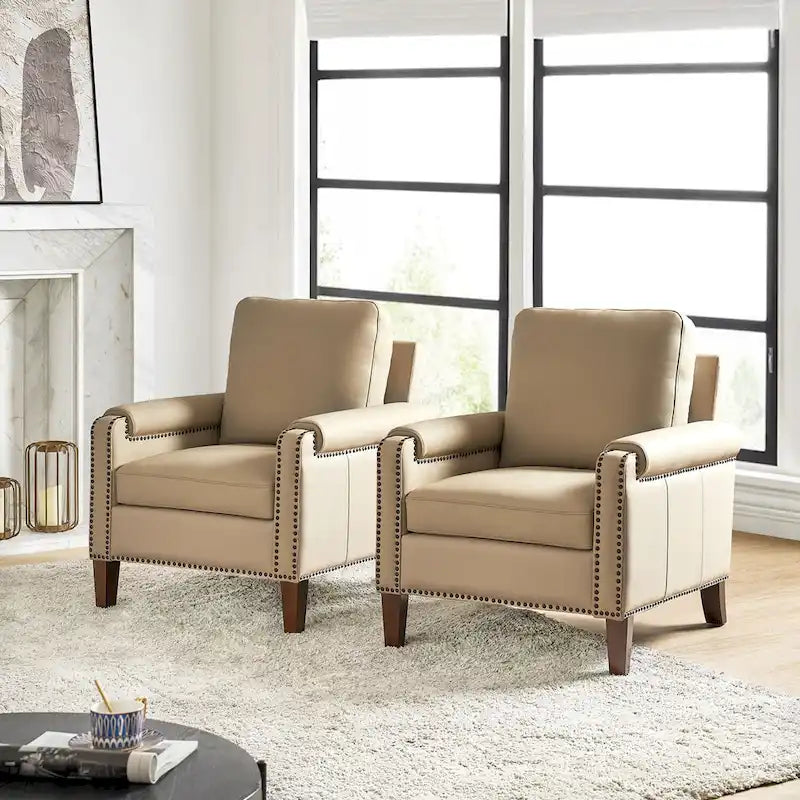 Kunz Transitional Genuine Leather Armchair with Removable Cushion and Nailhead Trims Set of 2