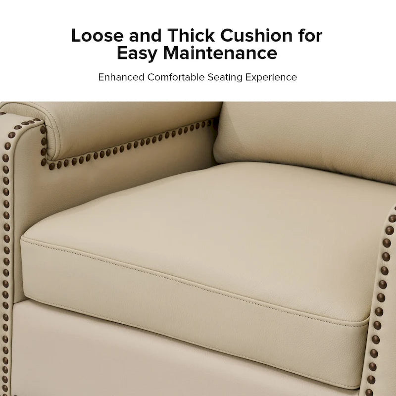 Kunz Transitional Genuine Leather Armchair with Removable Cushion and Nailhead Trims Set of 2