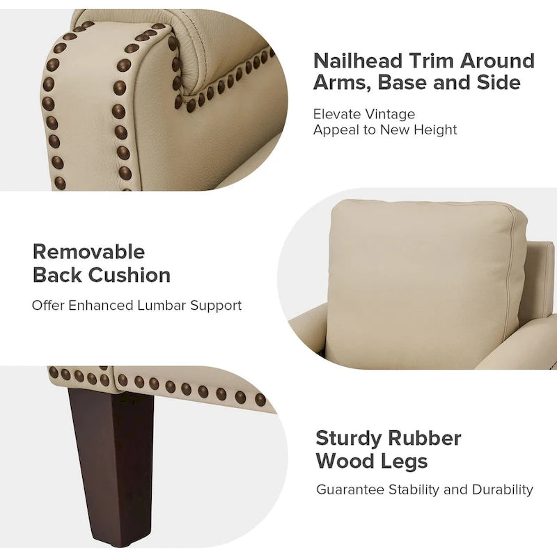 Kunz Transitional Genuine Leather Armchair with Removable Cushion and Nailhead Trims Set of 2