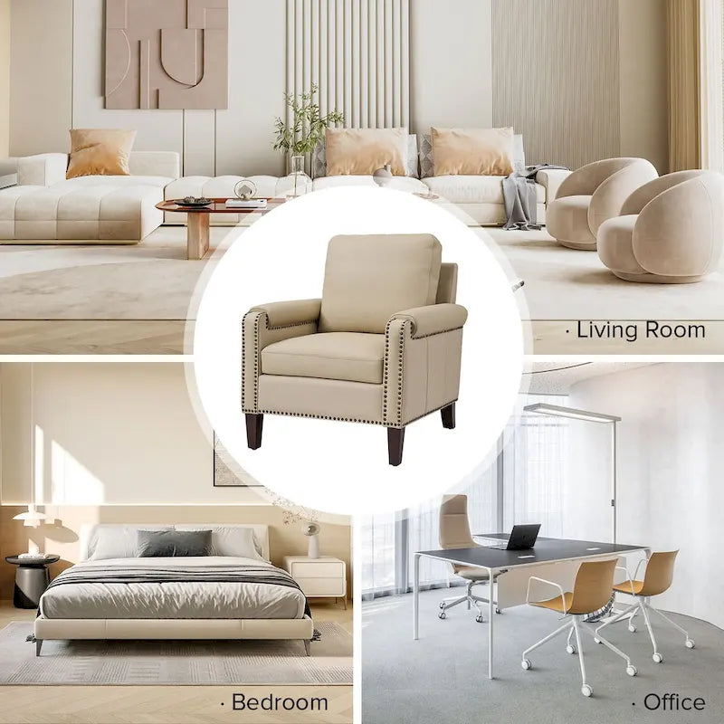 Kunz Transitional Genuine Leather Armchair with Removable Cushion and Nailhead Trims Set of 2