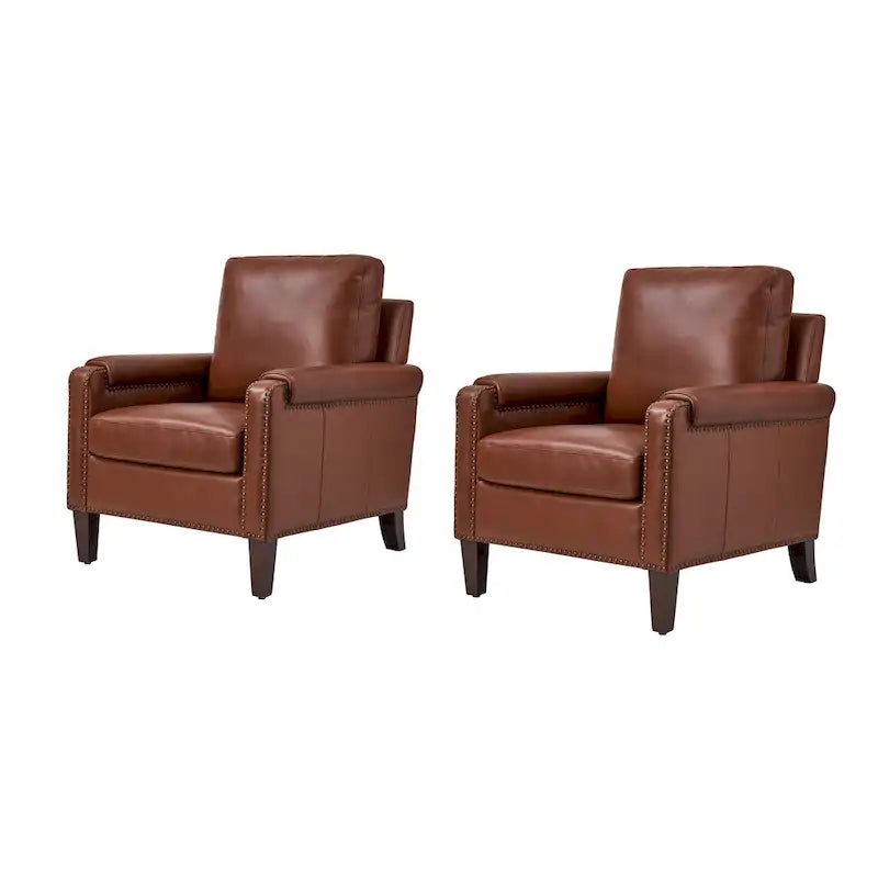 Kunz Transitional Genuine Leather Armchair with Removable Cushion and Nailhead Trims Set of 2