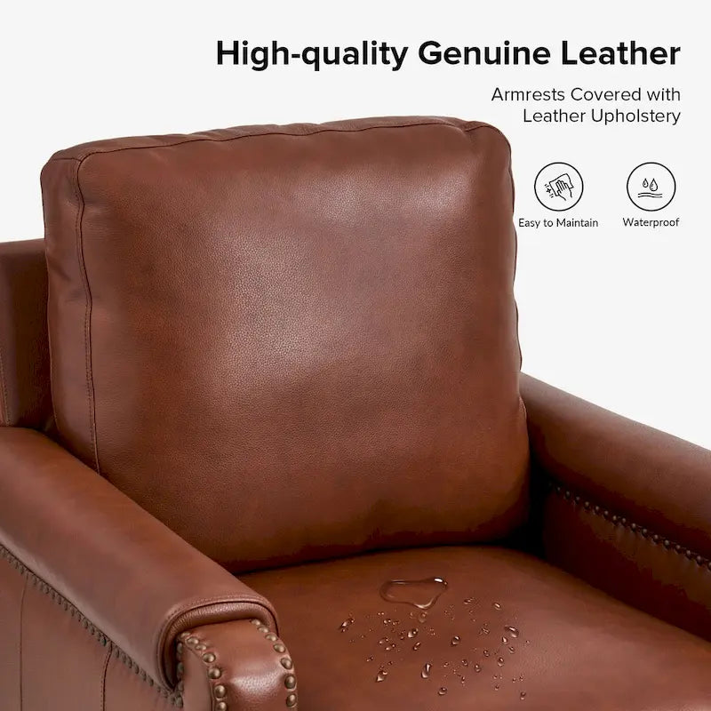 Kunz Transitional Genuine Leather Armchair with Removable Cushion and Nailhead Trims Set of 2