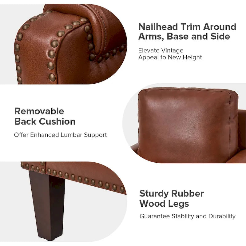 Kunz Transitional Genuine Leather Armchair with Removable Cushion and Nailhead Trims Set of 2