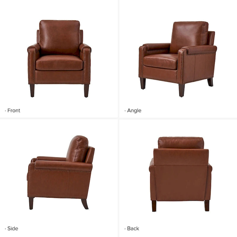 Kunz Transitional Genuine Leather Armchair with Removable Cushion and Nailhead Trims Set of 2