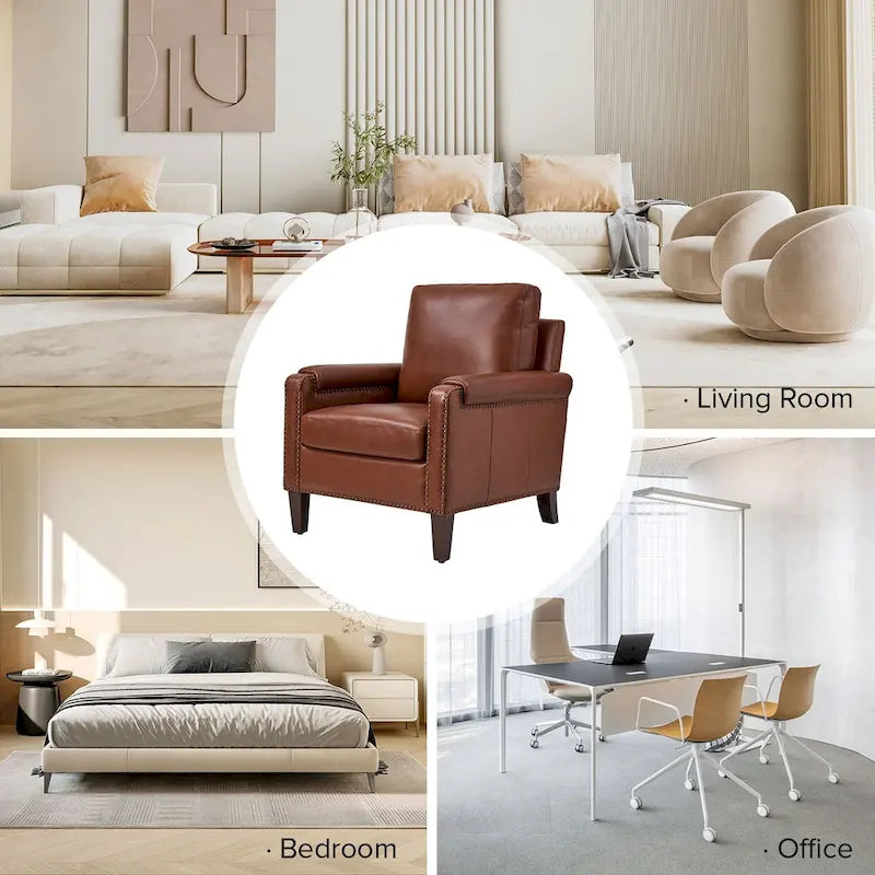 Kunz Transitional Genuine Leather Armchair with Removable Cushion and Nailhead Trims Set of 2