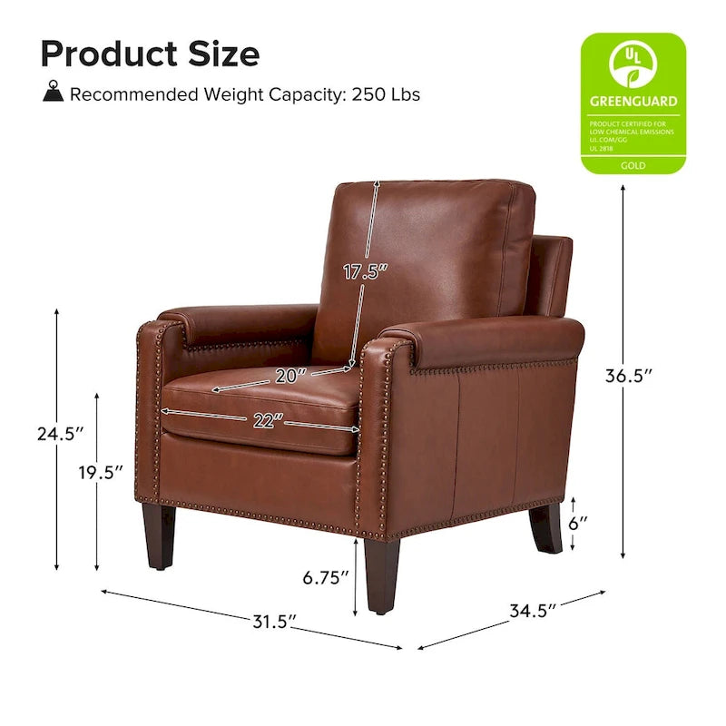 Kunz Transitional Genuine Leather Armchair with Removable Cushion and Nailhead Trims Set of 2
