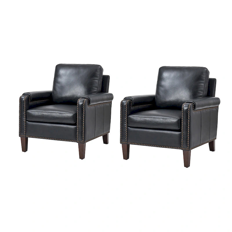 Kunz Transitional Genuine Leather Armchair with Removable Cushion and Nailhead Trims Set of 2