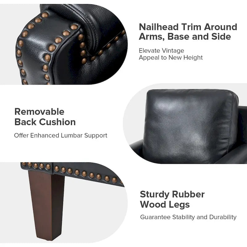 Kunz Transitional Genuine Leather Armchair with Removable Cushion and Nailhead Trims Set of 2