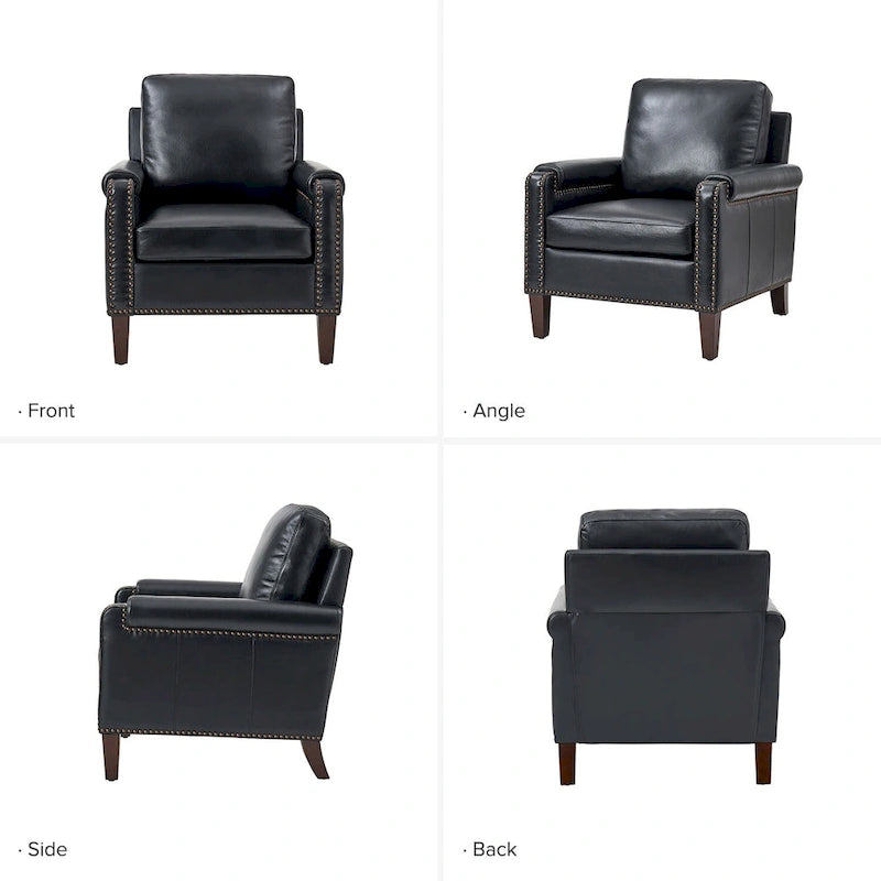 Kunz Transitional Genuine Leather Armchair with Removable Cushion and Nailhead Trims Set of 2