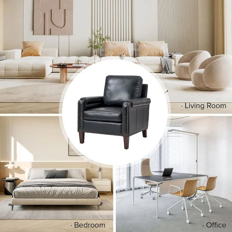 Kunz Transitional Genuine Leather Armchair with Removable Cushion and Nailhead Trims Set of 2