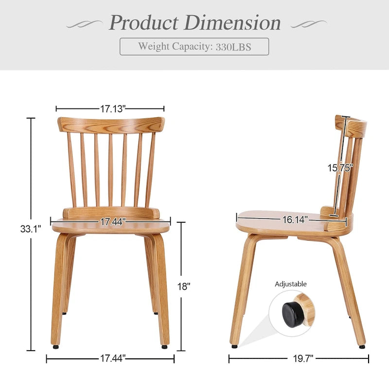 Solid Wood Spindle Back Windsor Dining Chairs, Set of 2 - 17.44 (W) x 19.7 (D) x 33.1 (H)