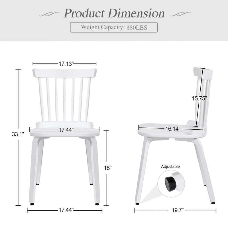 Solid Wood Spindle Back Windsor Dining Chairs, Set of 2 - 17.44 (W) x 19.7 (D) x 33.1 (H)