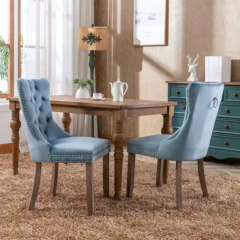 Dining Chairs Set of 2, Upholstered Accent Chair Button Tufted Armless Chair with Back Ring Pull and Nailhead Trim