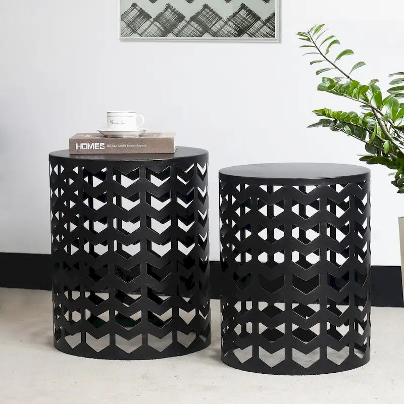 Set of 2 Round Nesting Side End Tables Set - Set of 2