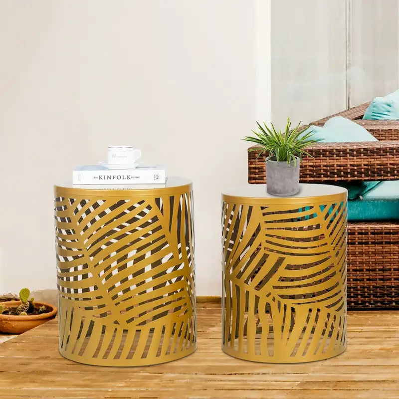 Adeco Set of 2 Round Nesting Side End Tables Set - Set of 2