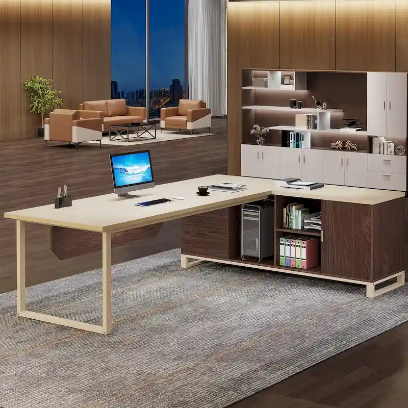 70.9-Inch L-Shaped Computer Desk Large Executive Office Desk with File Cabinet Set for Home Office