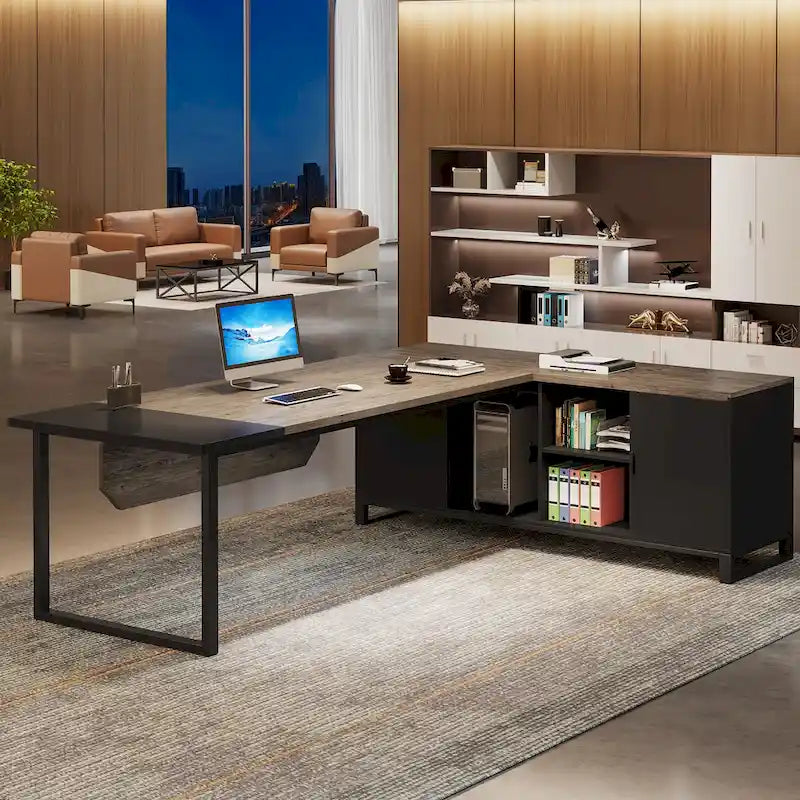 70.9-Inch L-Shaped Computer Desk Large Executive Office Desk with File Cabinet Set for Home Office