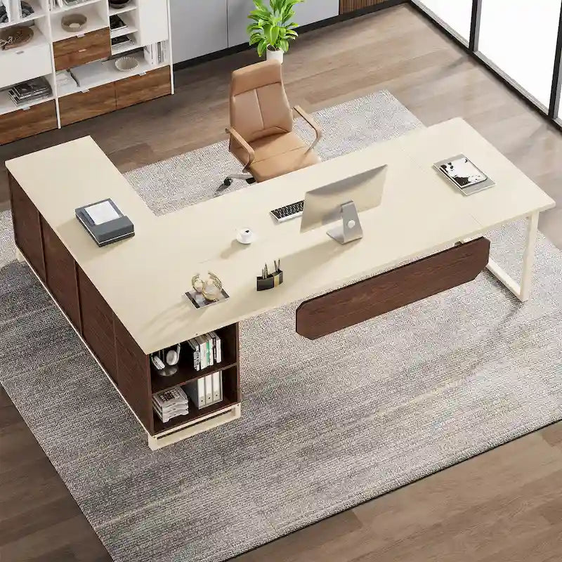 70.9-Inch L-Shaped Computer Desk Large Executive Office Desk with File Cabinet Set for Home Office