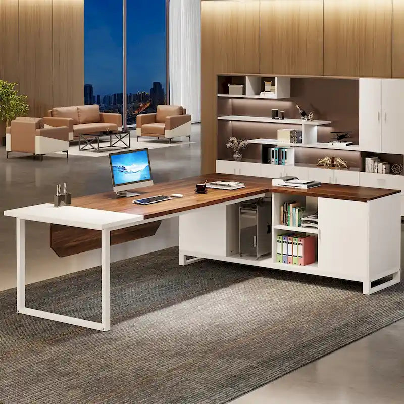 70.9-Inch L-Shaped Computer Desk Large Executive Office Desk with File Cabinet Set for Home Office