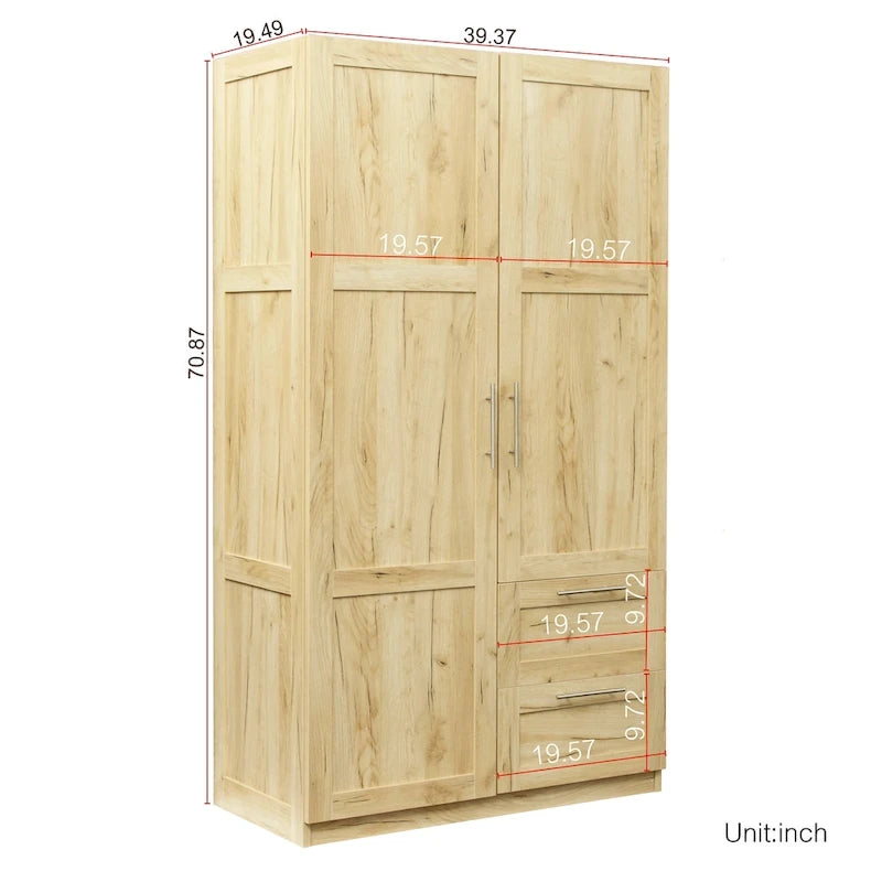 White Wood Wardrobe Armoire Storage Cabinet with Doors,Drawers,Hanging Rod