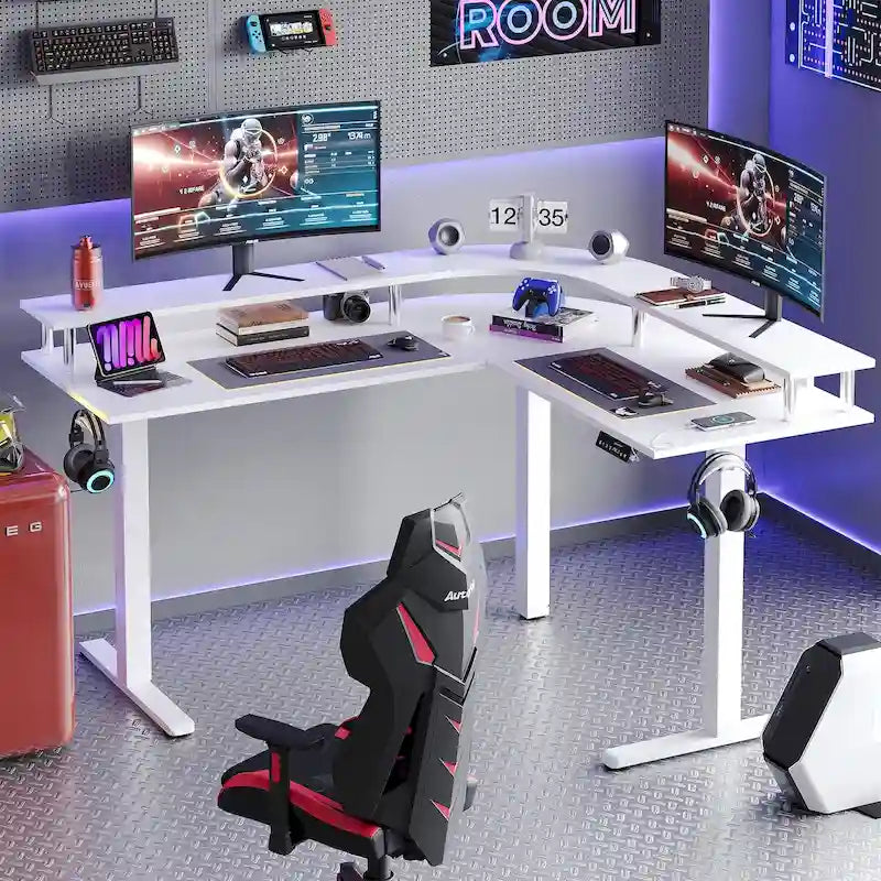 63 L Shaped Standing Desk Gaming Desk with Adjustable Height Ergonomic Monitor Stand Corner Desk