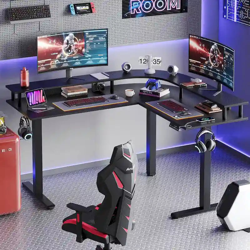 63 L Shaped Standing Desk Gaming Desk with Adjustable Height Ergonomic Monitor Stand Corner Desk