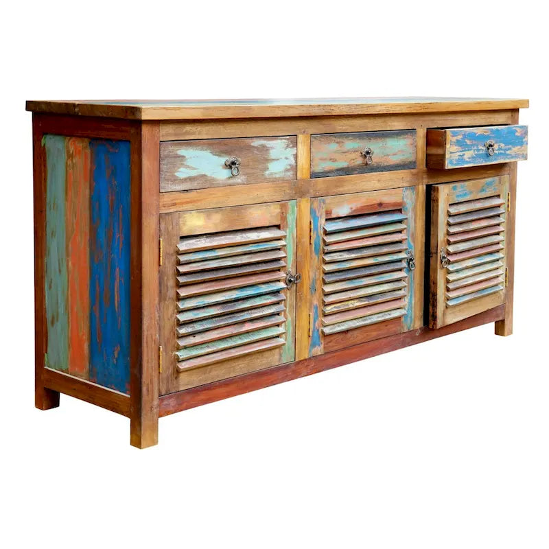 Chic Teak Chest / Media Center 3 Doors and 3 Drawers made from Recycled Teak Wood Boats