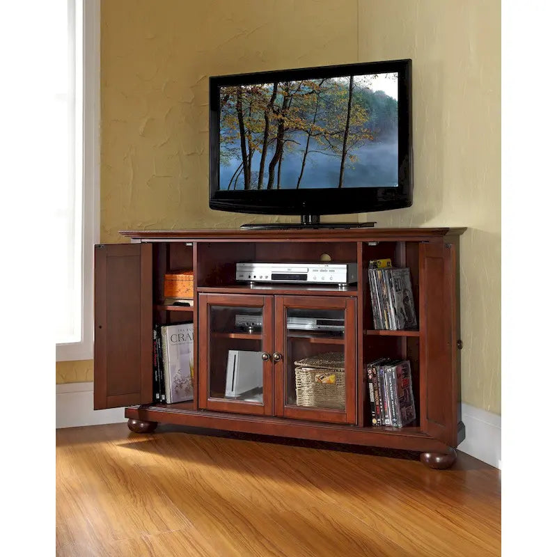 Crosley Alexandria 48 Corner TV Stand in Vintage Mahogany