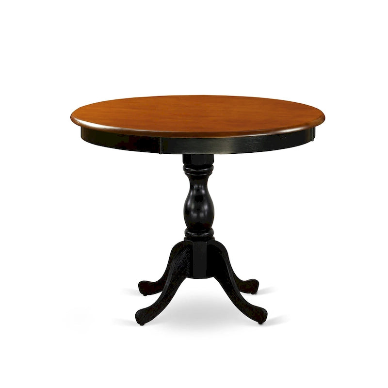 3 Piece Kitchen Table Set- A Round Dining Table and Wooden Seat Chairs, Black & Cherry (Pieces Options)