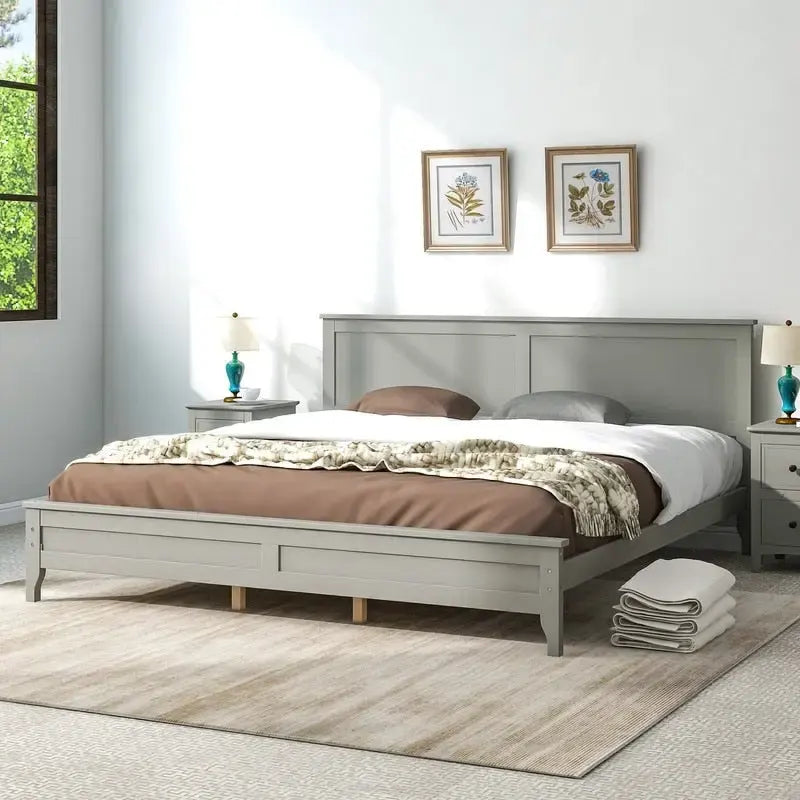Modern King Bed Frame with Headboard and Footboard, King Size Platform Bed with Wood Slats Support