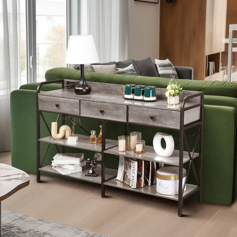 Console Table with Outlets and USB Ports, Narrow Entryway Table with 3-Drawer