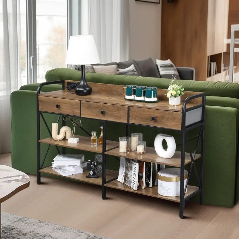 Console Table with Outlets and USB Ports, Narrow Entryway Table with 3-Drawer