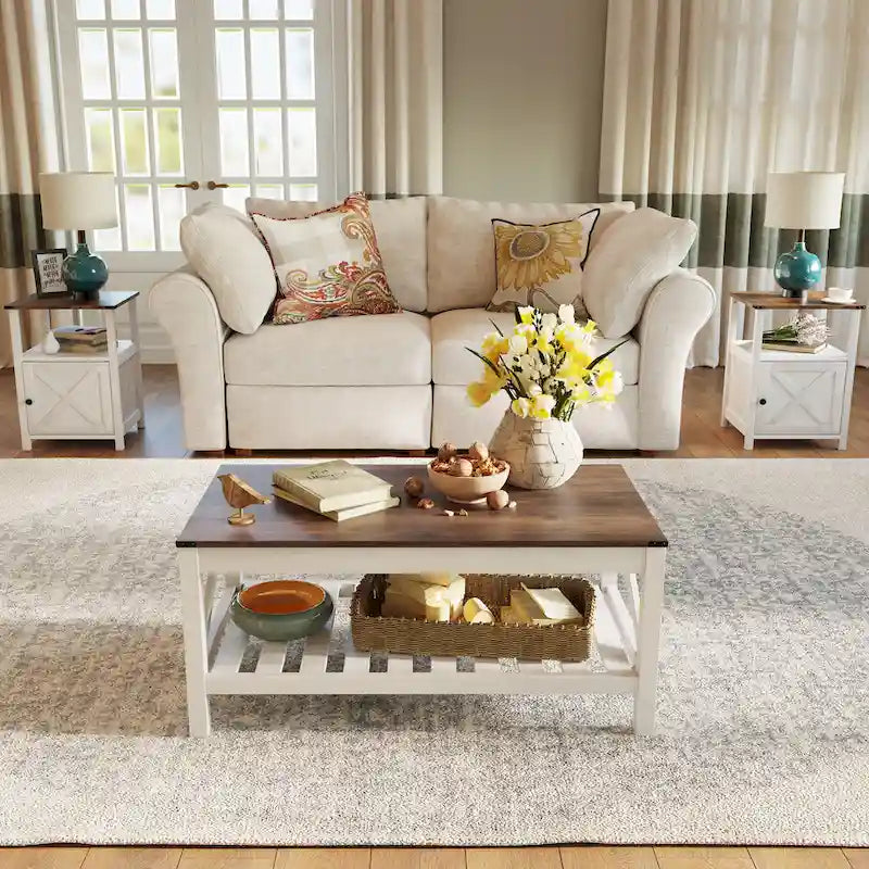 Pellebant 2-Tier Coffee Table Center Table Tea Table with Storage Shelf