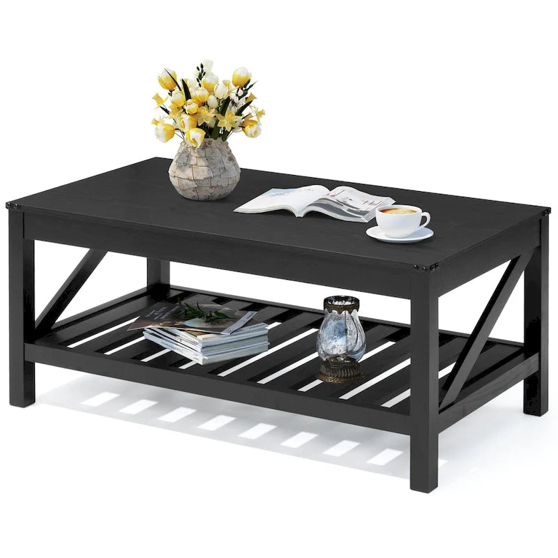 Pellebant 2-Tier Coffee Table Center Table Tea Table with Storage Shelf