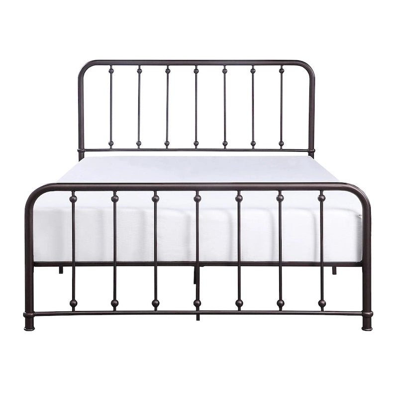 Ken Queen Bed, Vertical Slatted Headboard, Footboard, Dark Bronze Metal