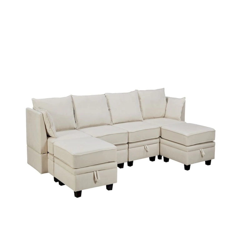 Modern Large U-Shape Modular Sectional Sofa, Convertible Sofa Bed with Reversible Chaise for Living Room, Storage Seat