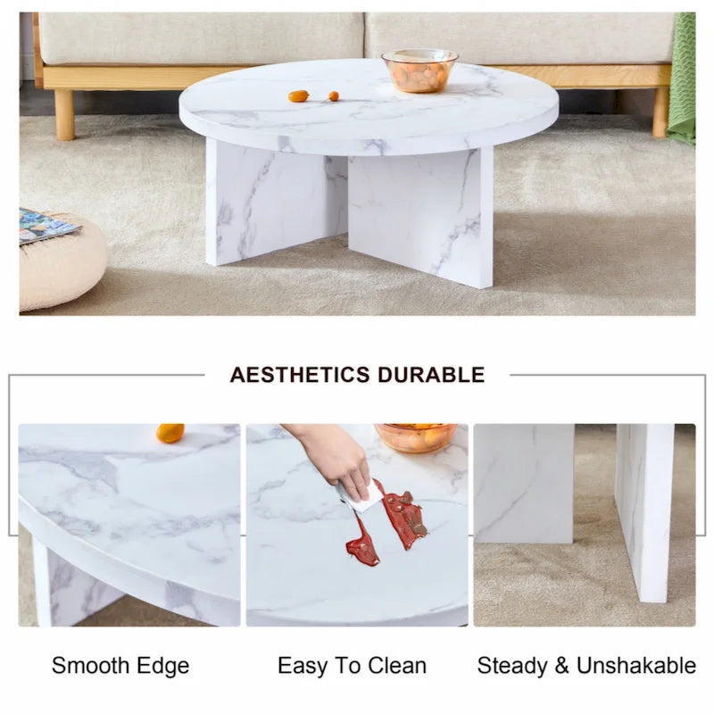 This round coffee table is suitable for small spaces and living rooms.