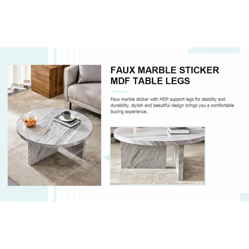 This round coffee table is suitable for small spaces and living rooms.