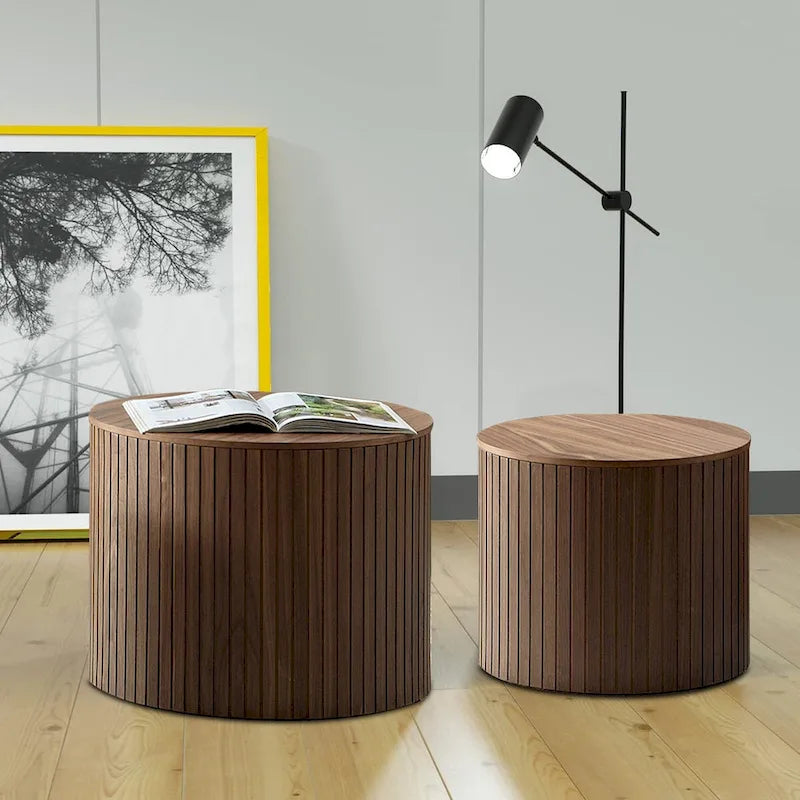 Modern Stylish Two Piece Barrel Nested Coffee Table Set with Removable Table Top