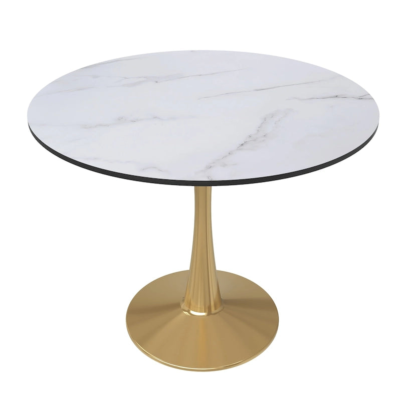 Bristol 35 Round Dining Table for 4 with MDF Tabletop in Gold Steel Base for Kitchen & Dining Room