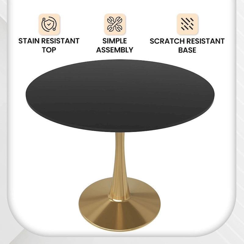 Bristol 35 Round Dining Table for 4 with MDF Tabletop in Gold Steel Base for Kitchen & Dining Room