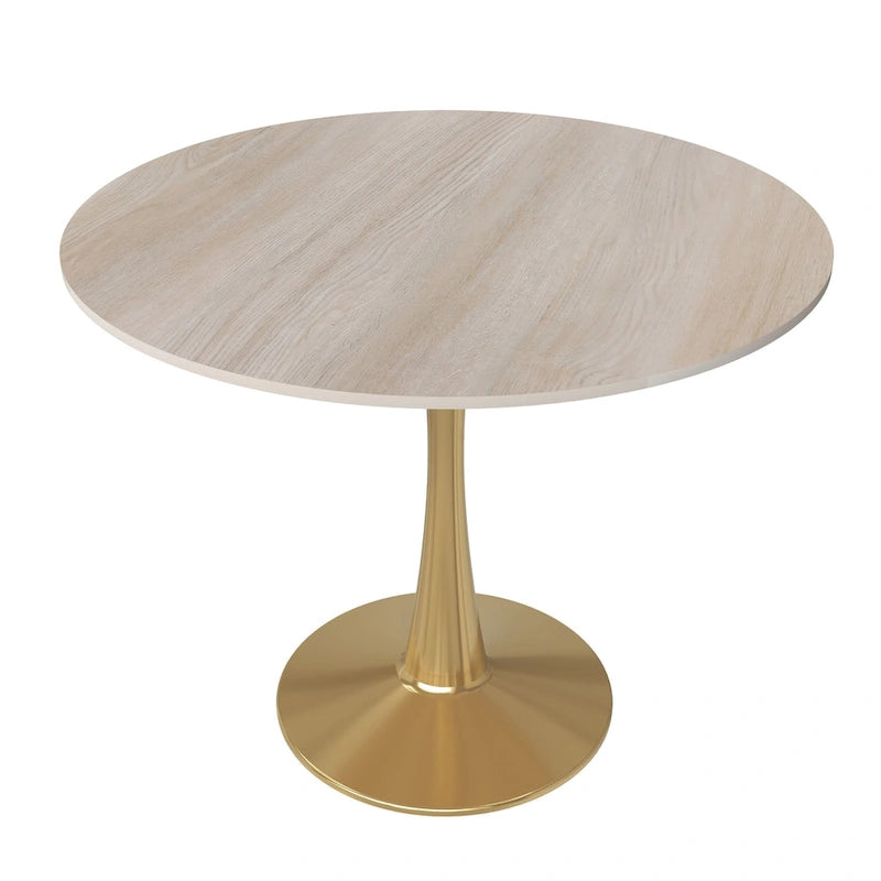 Bristol 35 Round Dining Table for 4 with MDF Tabletop in Gold Steel Base for Kitchen & Dining Room