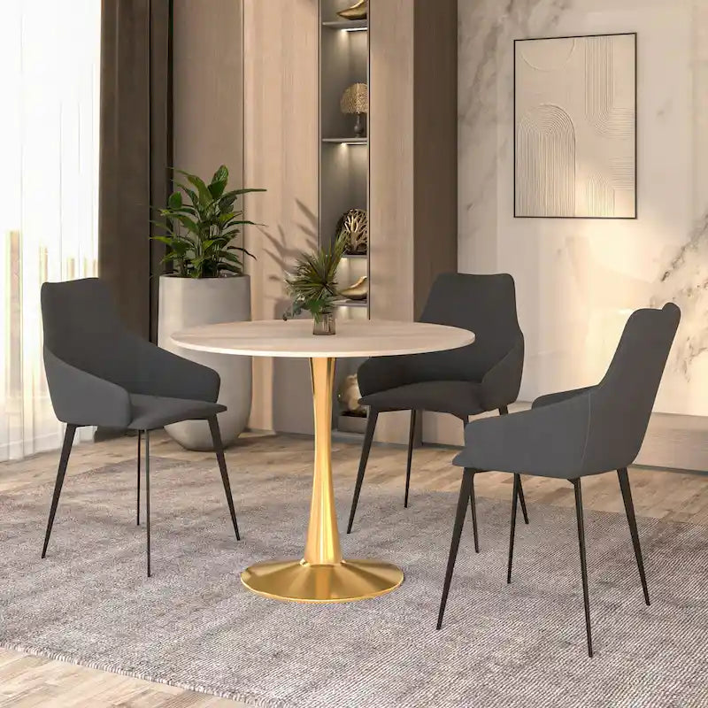 Bristol 35 Round Dining Table for 4 with MDF Tabletop in Gold Steel Base for Kitchen & Dining Room